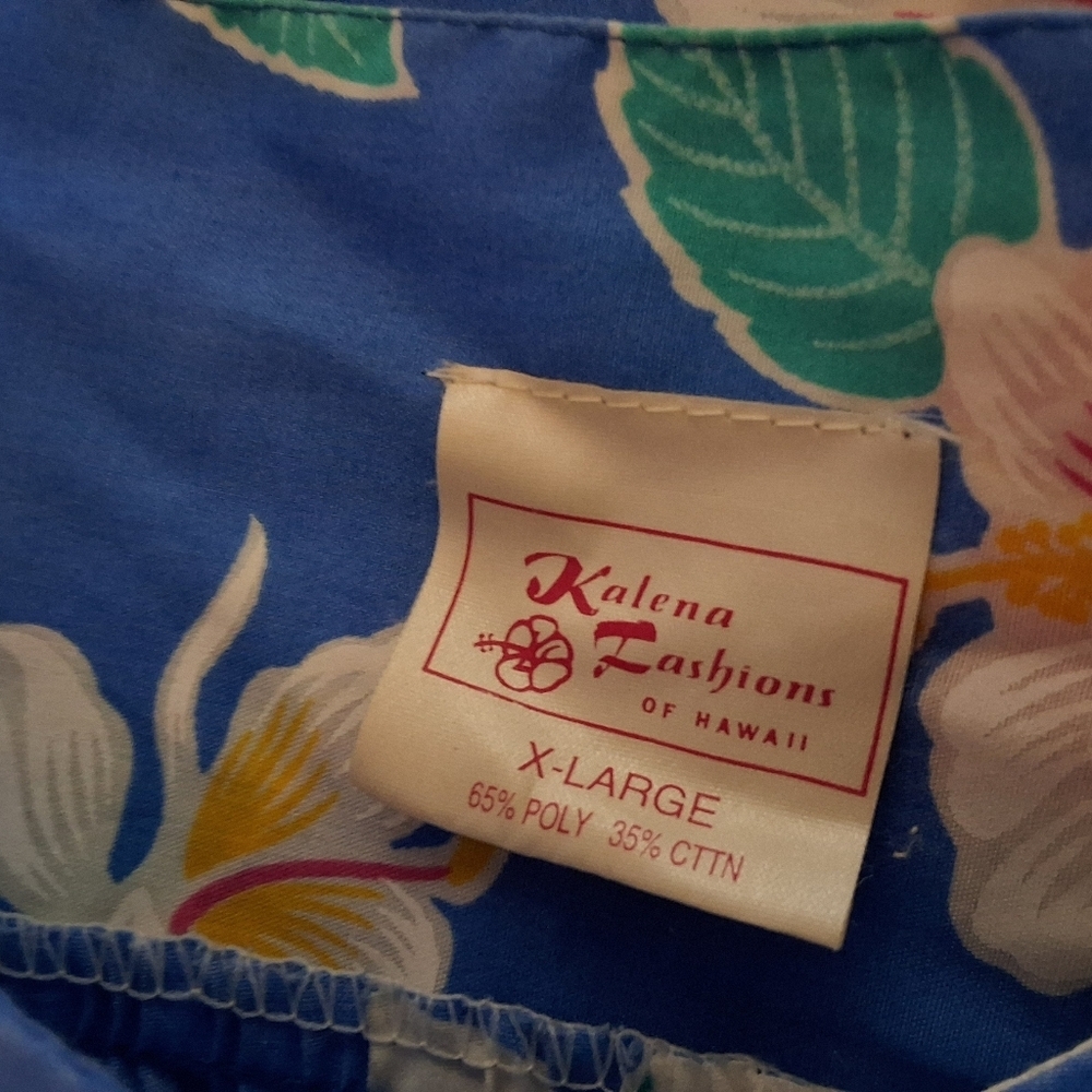 Vintage Hawaiian Blue Hibiscus Floral Puff Sleeve Ruffle Hem Dress XL - Picture 10 of 10